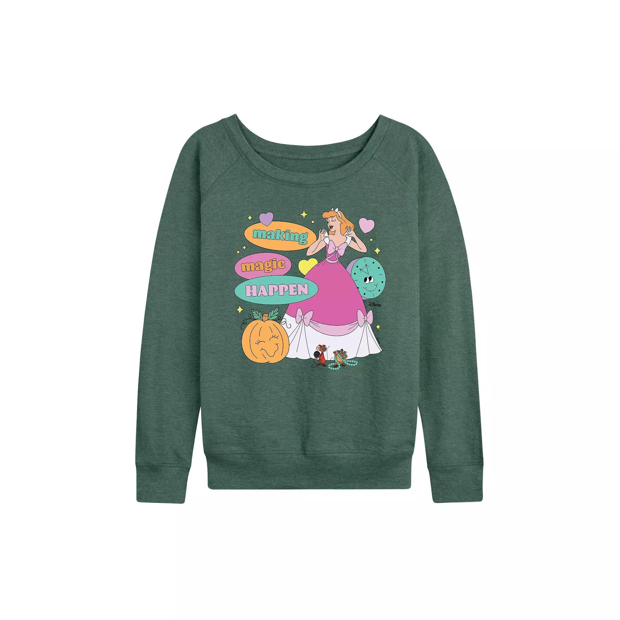 Disneys Cinderella Womens Making Magic Happen French Terry Long Sleeve Tee, Girls Grey Juniper Product Image