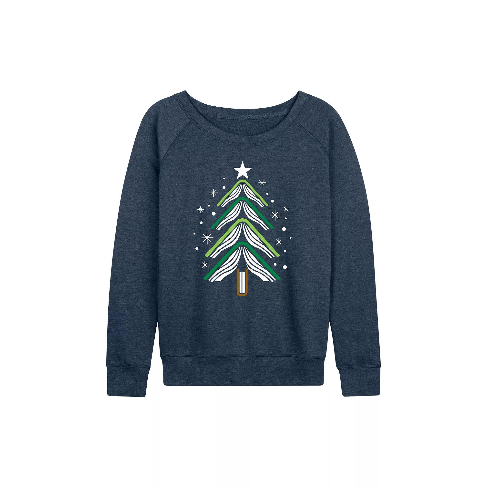 Womens Book Christmas Tree French Terry Long Sleeve Tee Grey Indigo Product Image