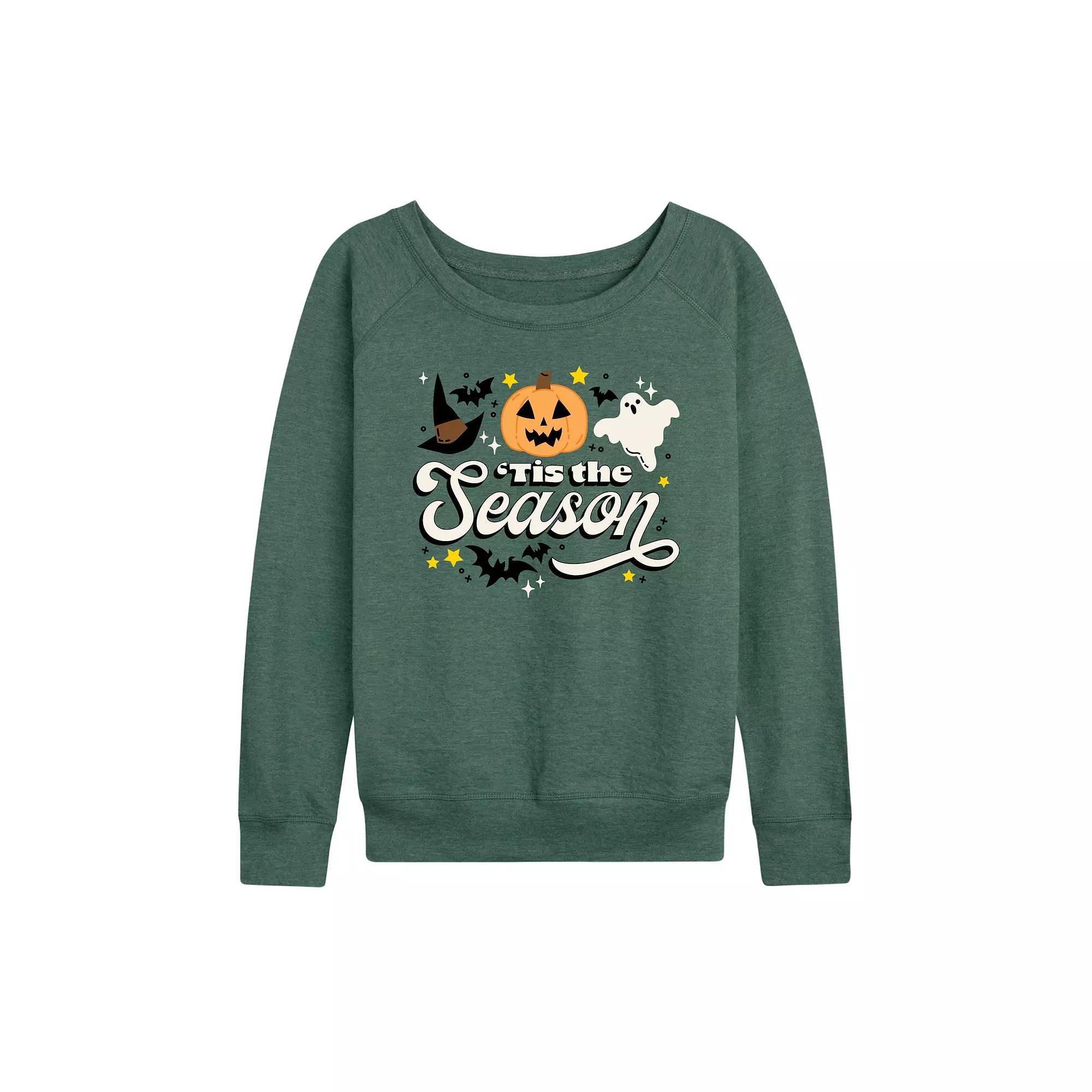 Womens Tis The Season Halloween French Terry Long Sleeve Tee Grey Green Product Image