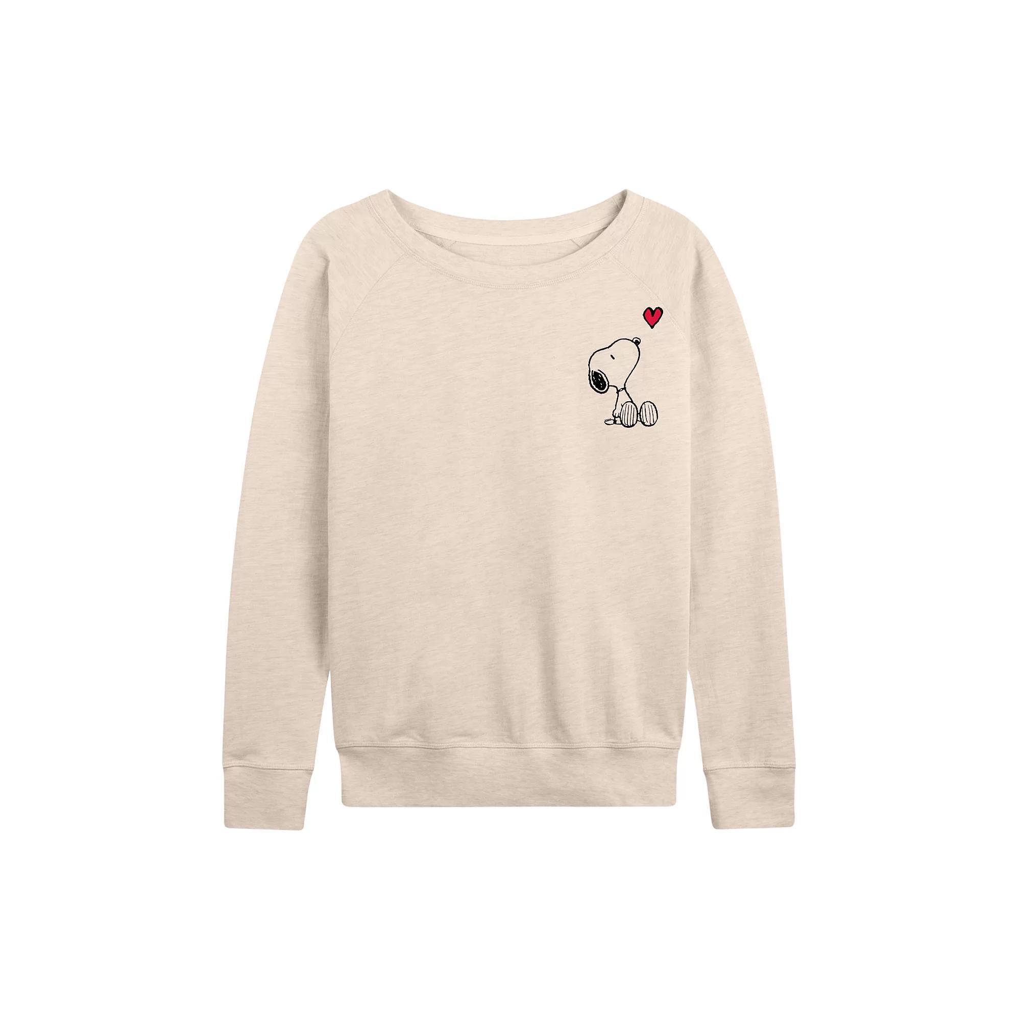 Womens Peanuts Valentines Snoopy Heart French Terry Long Sleeve Tee Product Image