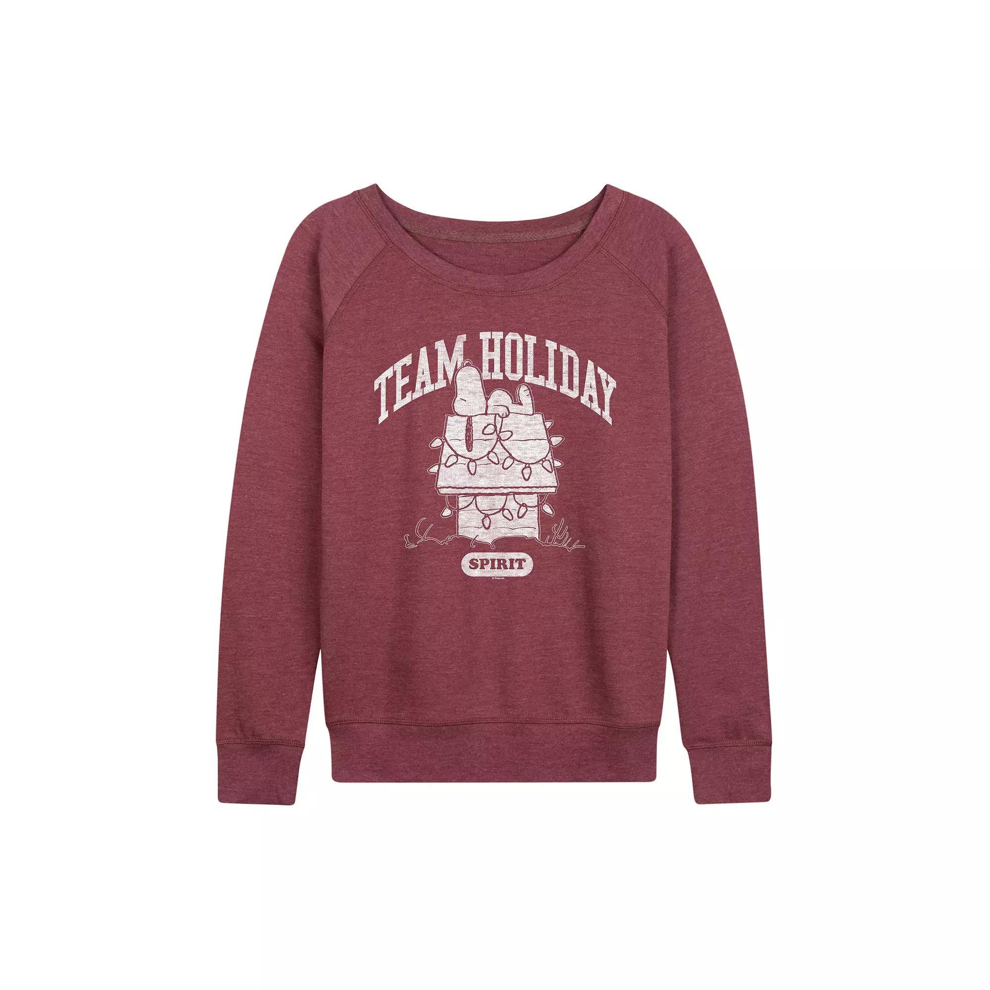 Women's Peanuts Team Holiday Spirit French Terry Long Sleeve Tee, Size: Large, Grey Dark Red Product Image