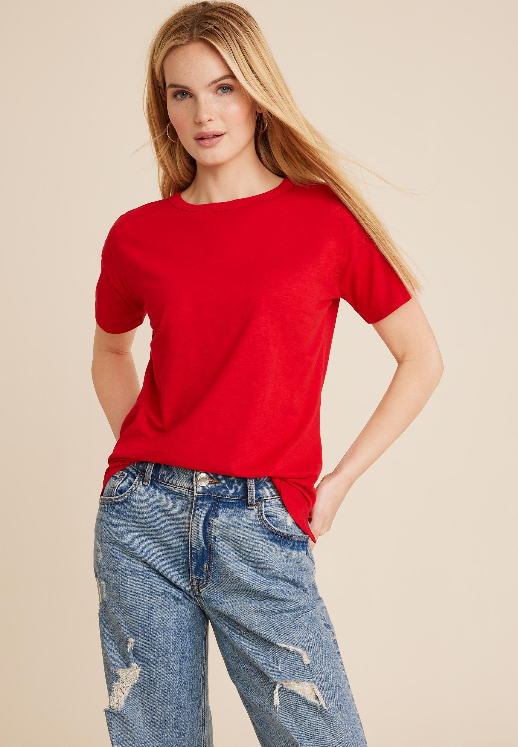 Maurices Womens XX Large Size 24/7 Dawson Crew Neck Tee Red Product Image
