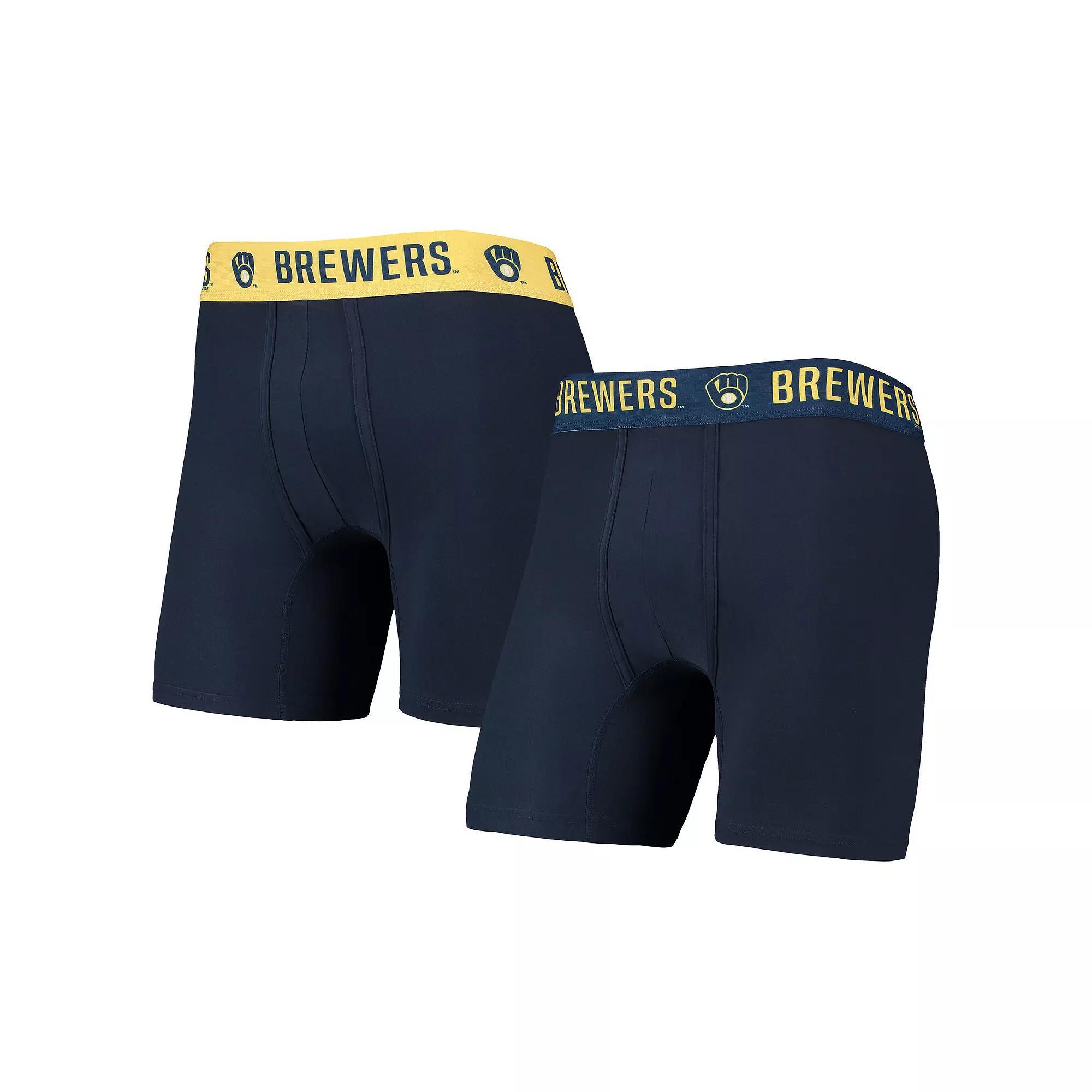 Men's Concepts Sport Navy/Gold Milwaukee Brewers Two-Pack Flagship Boxer Briefs Set, Size: 2XL, Blue Product Image