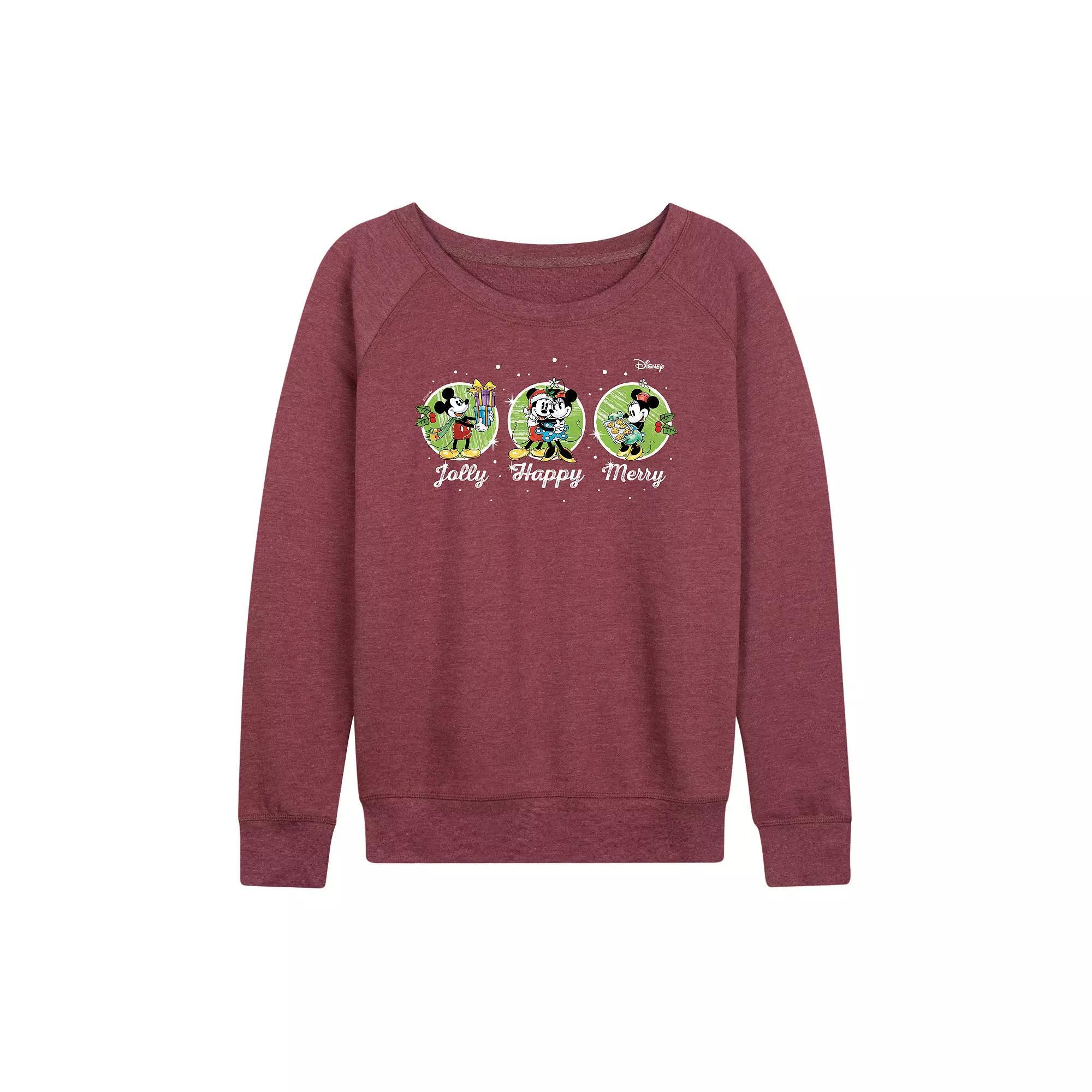 Disney's Mickey and Minnie Mouse Women's Jolly French Terry Long Sleeve Tee, Size: Small, Grey Dark Red Product Image