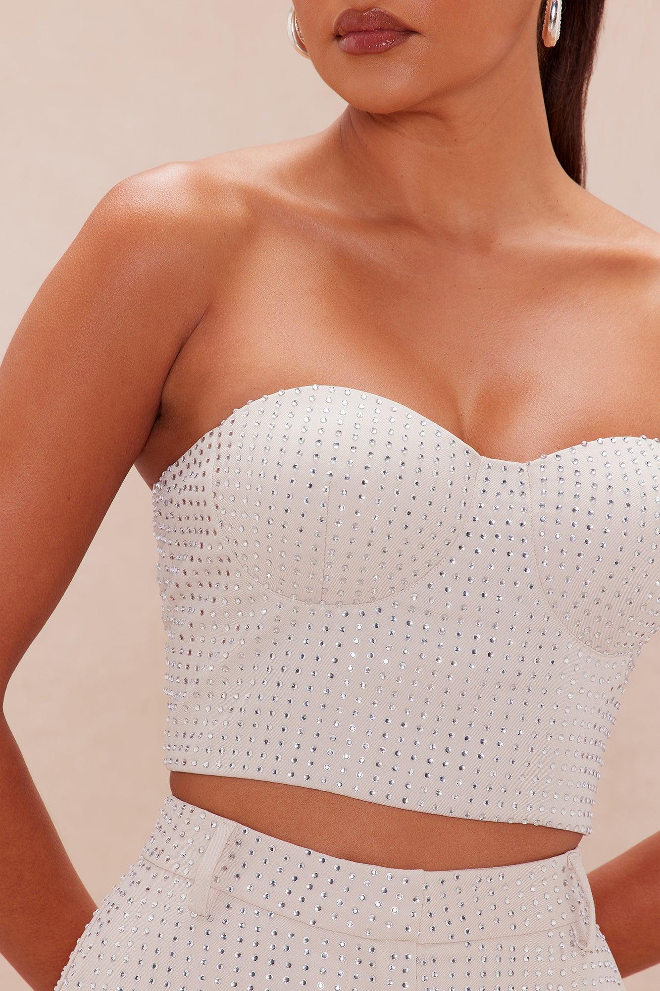 Deena Embellished Corset Top - Nude Product Image