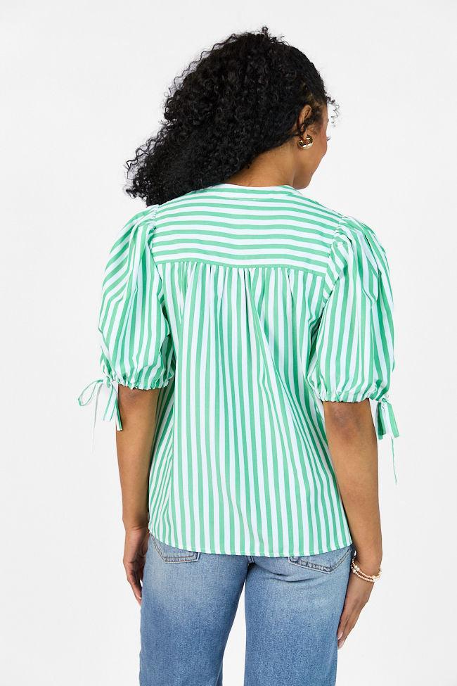 Look What We Started Green Striped Poplin Blouse SALE Product Image