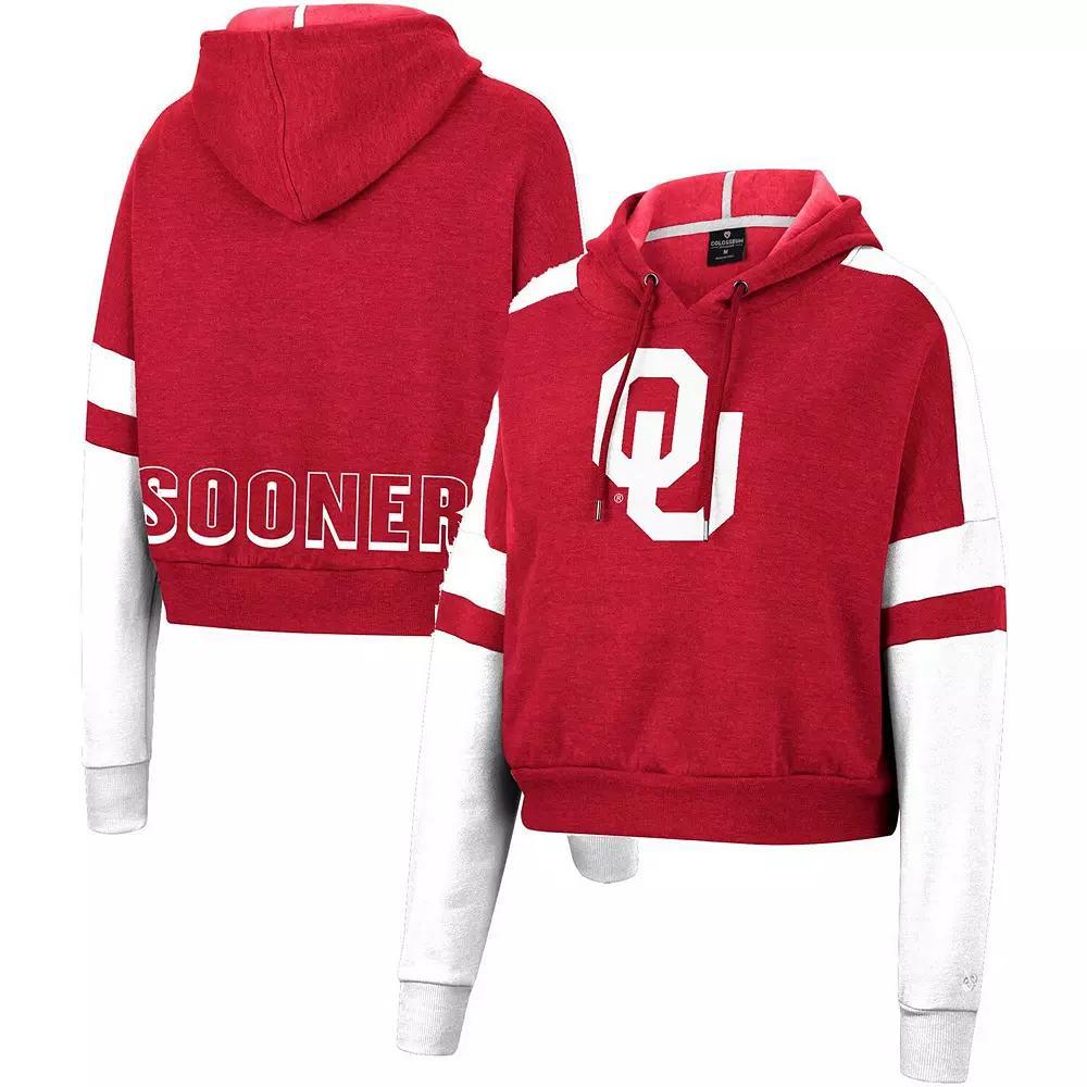 Women's Colosseum Crimson Oklahoma Sooners Throwback Stripe Arch Logo Cropped Pullover Hoodie, Size: Large, Red Product Image