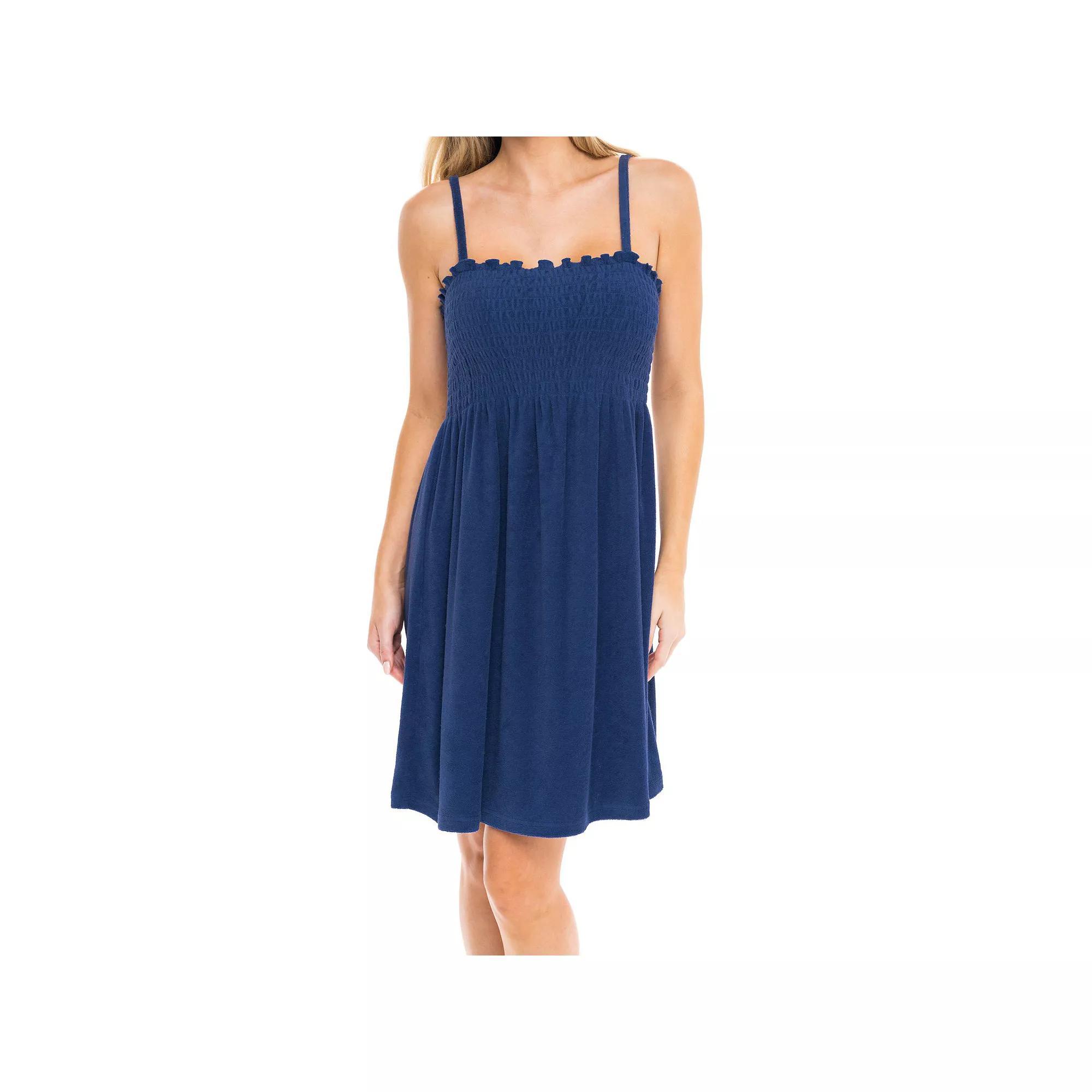 Women's Jordan Taylor Terrycloth Smocked Swim Cover-Up Dress, Size: Small, Blue Product Image