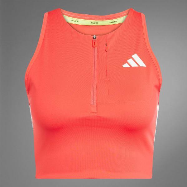 adidas Adizero Running Gel Pocket Crop Top Semi Lucid Red XL Womens Product Image