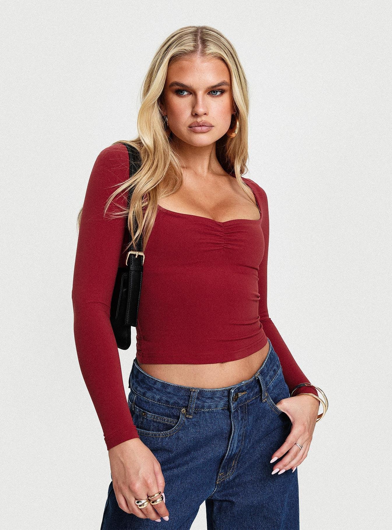 Selenie Long Sleeve Top Red Product Image