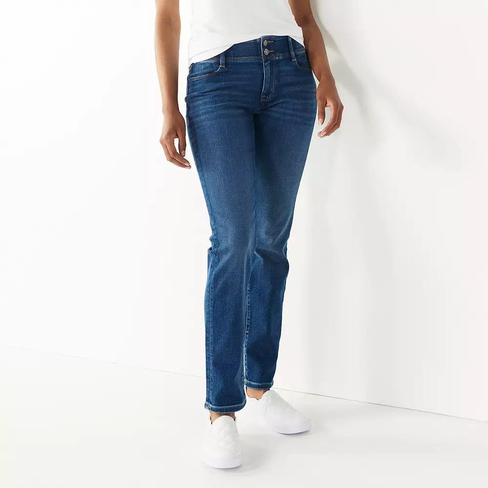 Women's Nine West Tummy-Control Slim Straight Jeans, Size: 2, Medium Blue Blast Product Image