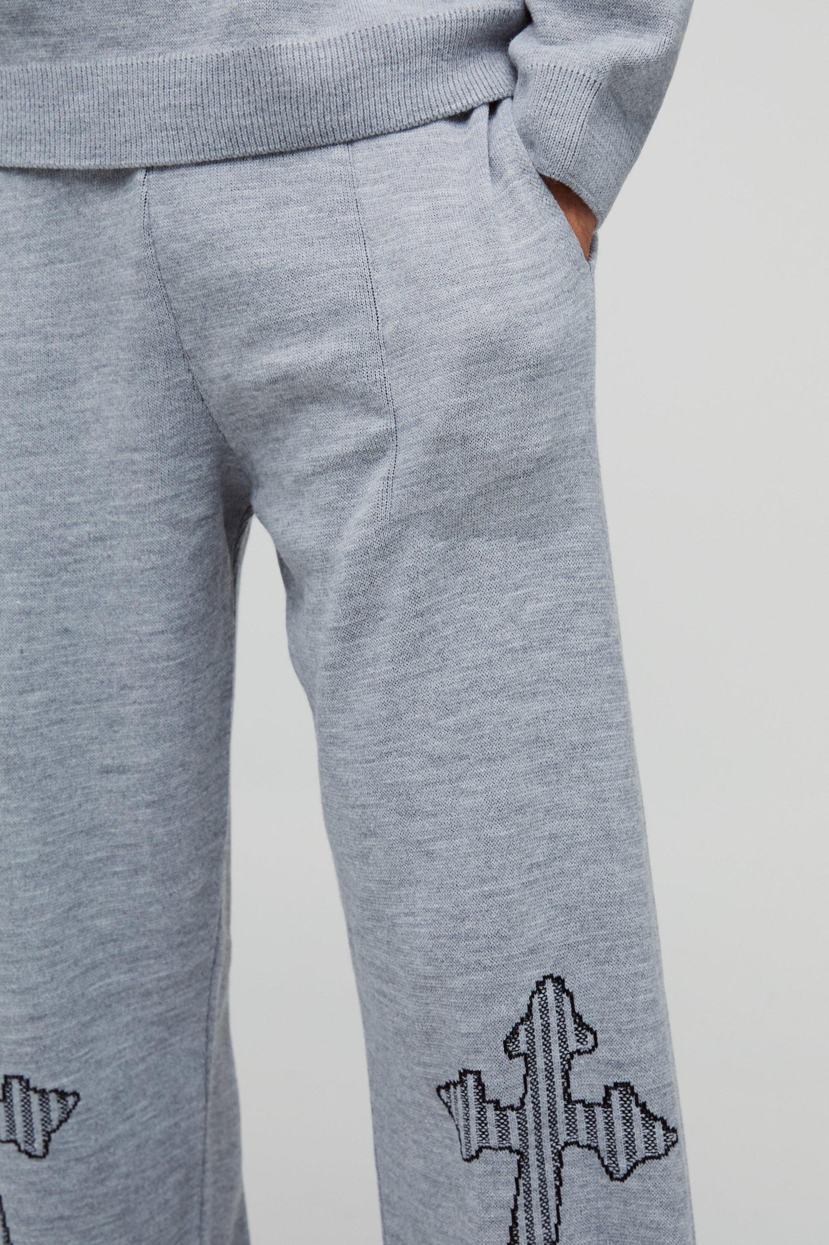 Relaxed Fit Laddered Cross Raw Edge Knitted Sweatpants | boohooMAN USA Product Image