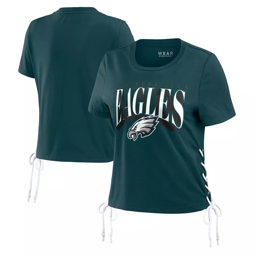 Women's WEAR by Erin Andrews College Navy Seattle Seahawks Lace Up Side Modest Cropped T-Shirt, Size: Large, Blue Product Image