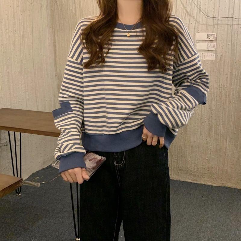Crewneck Striped Cutout Pullover Product Image