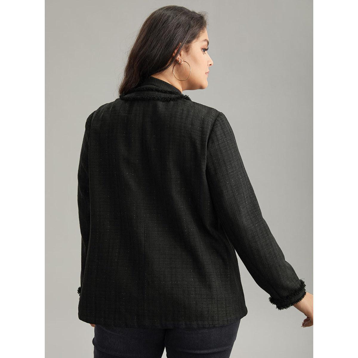 Plus Size Fuzzy Trim Pocket Metal Button Fly Jacket Women Black Casual Plain Ladies Everyday Winter Coats BloomChic 18-20/2X Product Image