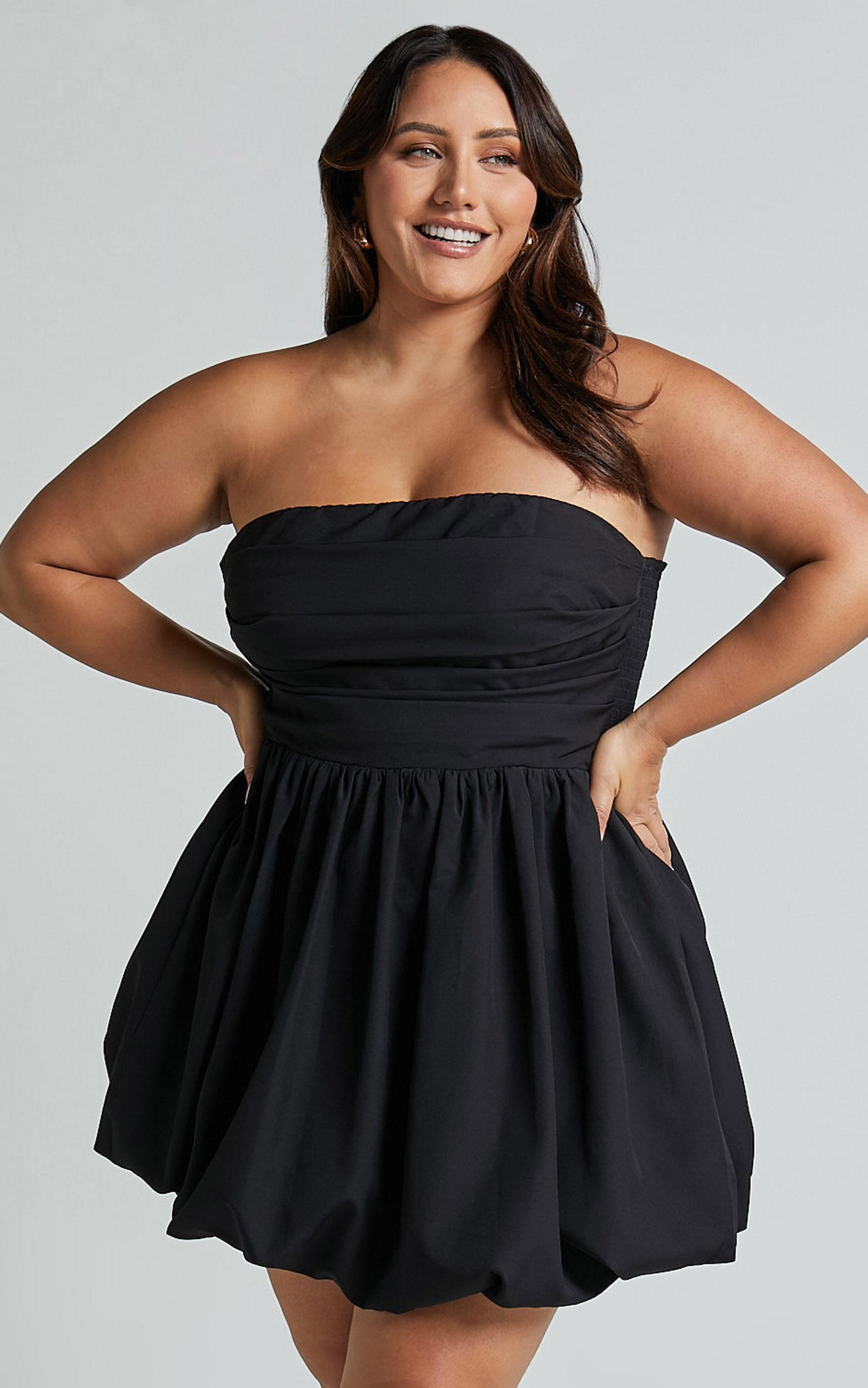 Shaima Mini Dress - Strapless Bubble Hem Dress in Black Product Image