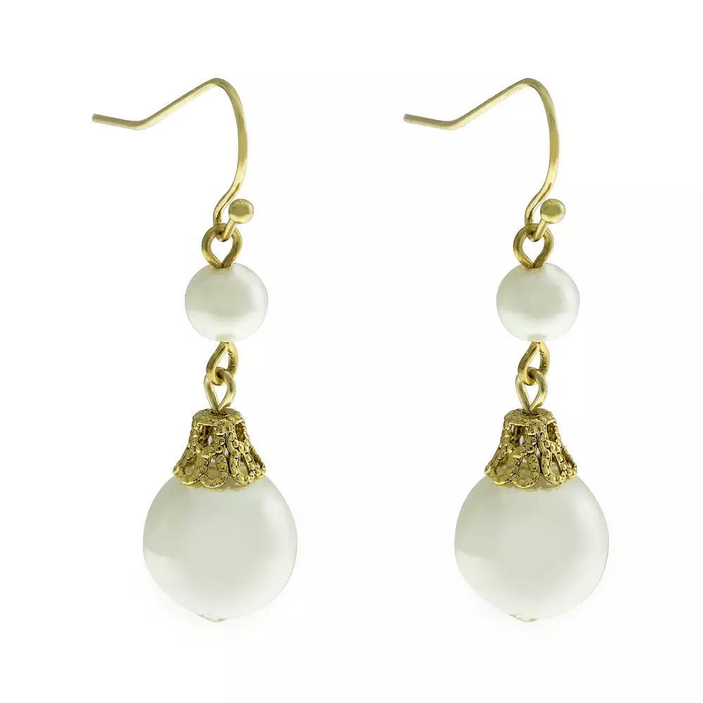 1928 Silver Tone Double Simulated Pearl Drop Earrings, Womens, White Product Image