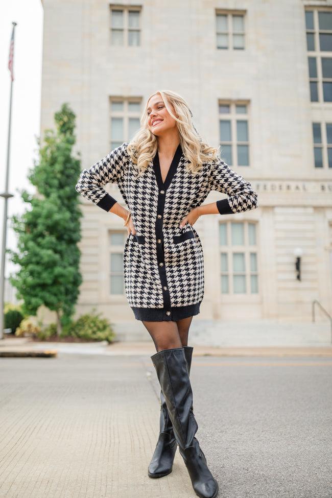 Where You Belong Houndstooth Button Front Cardigan Dress Product Image