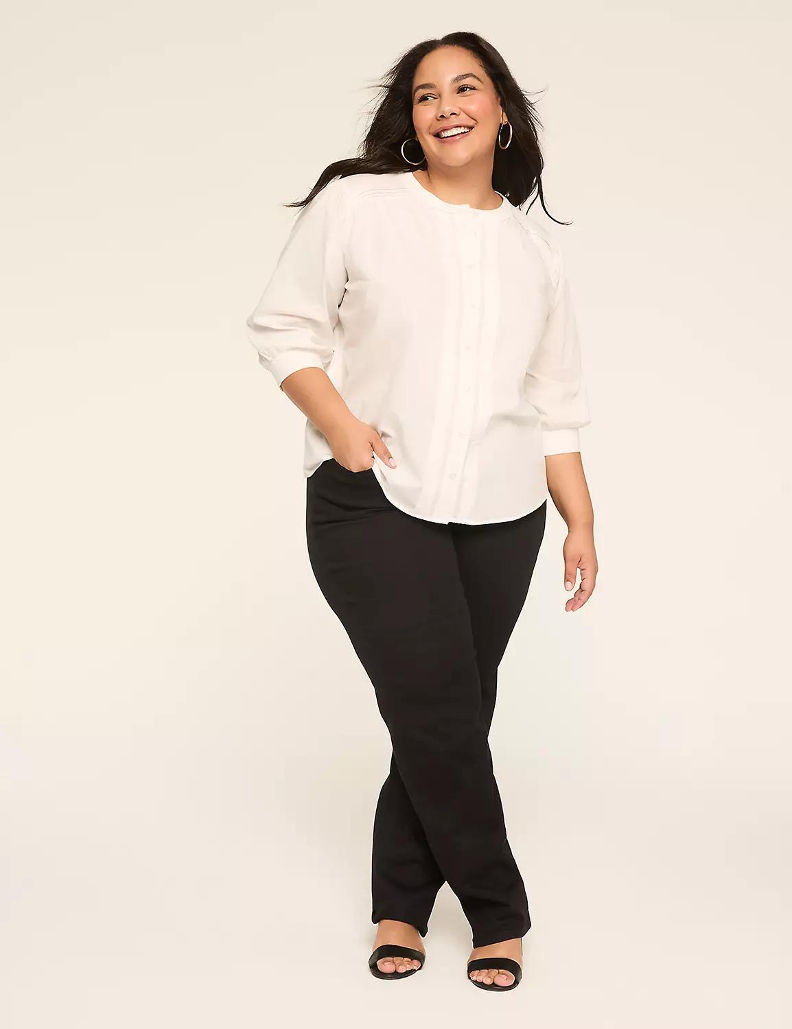 3/4-Sleeve Pintuck Button-Down Blouse Product Image