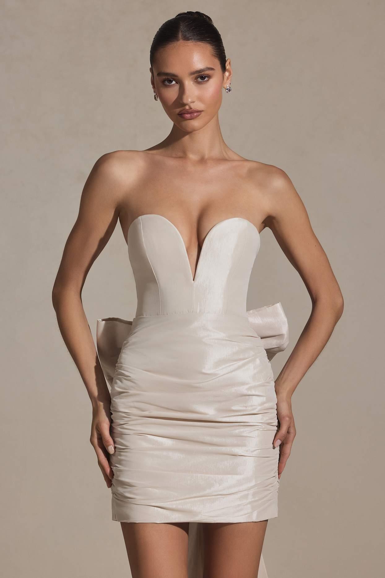 Bow-Detail Strapless Mini Dress in Ivory Product Image