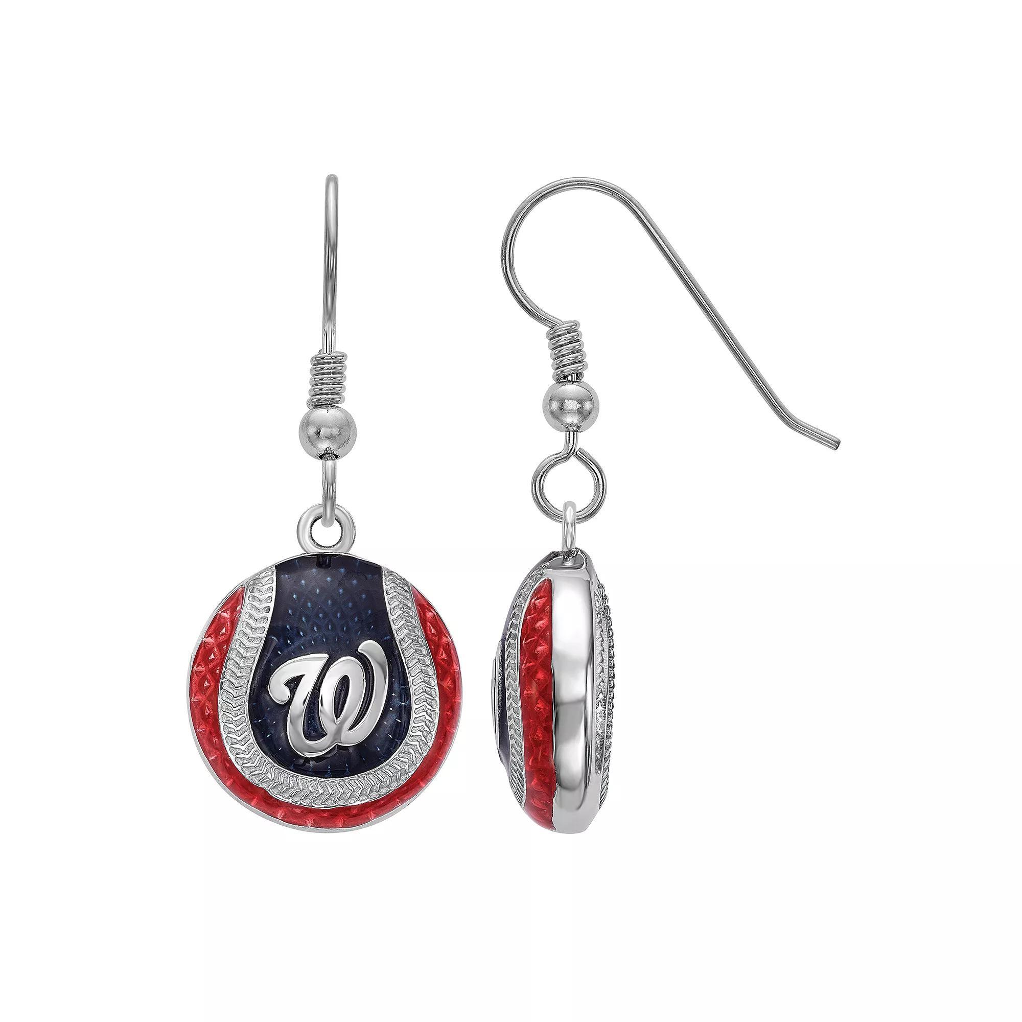 LogoArt Sterling Silver Washington Nationals Enamel Baseball Earrings, Women's, Size: 34 mm Product Image