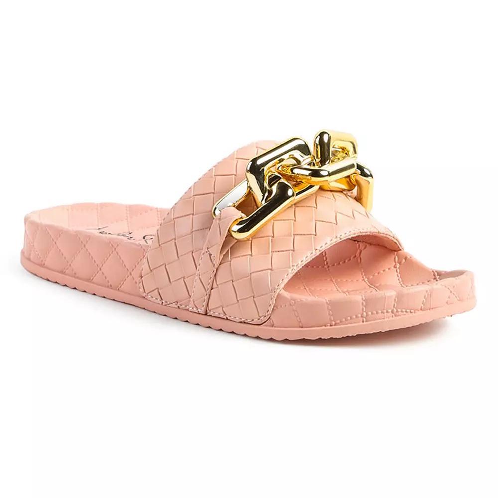 London Rag Women's Miami Shot Bling Chain Strap Slide Sandals, Size: 8, Pink Product Image