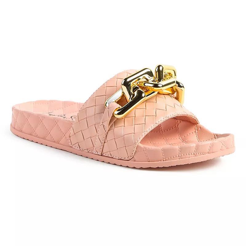 London Rag Women's Miami Shot Bling Chain Strap Slide Sandals, Size: 8, Pink Product Image