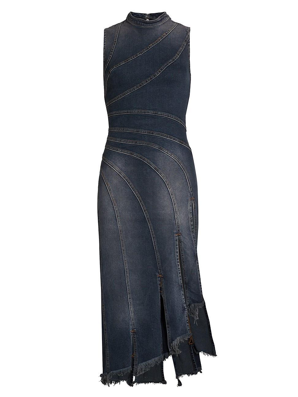 Womens Sorriso Denim Sleeveless Frayed Midi-Dress Product Image