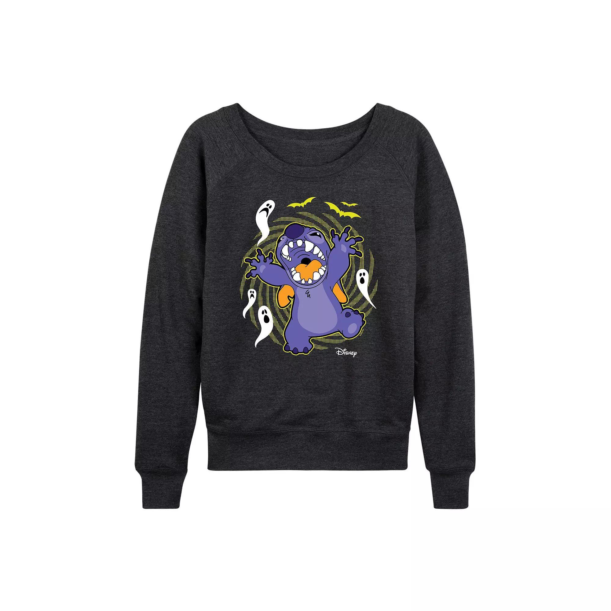 Disneys Lilo & Stitch Womens Halloween Ghosts French Terry Long Sleeve Tee Heather Grey Product Image