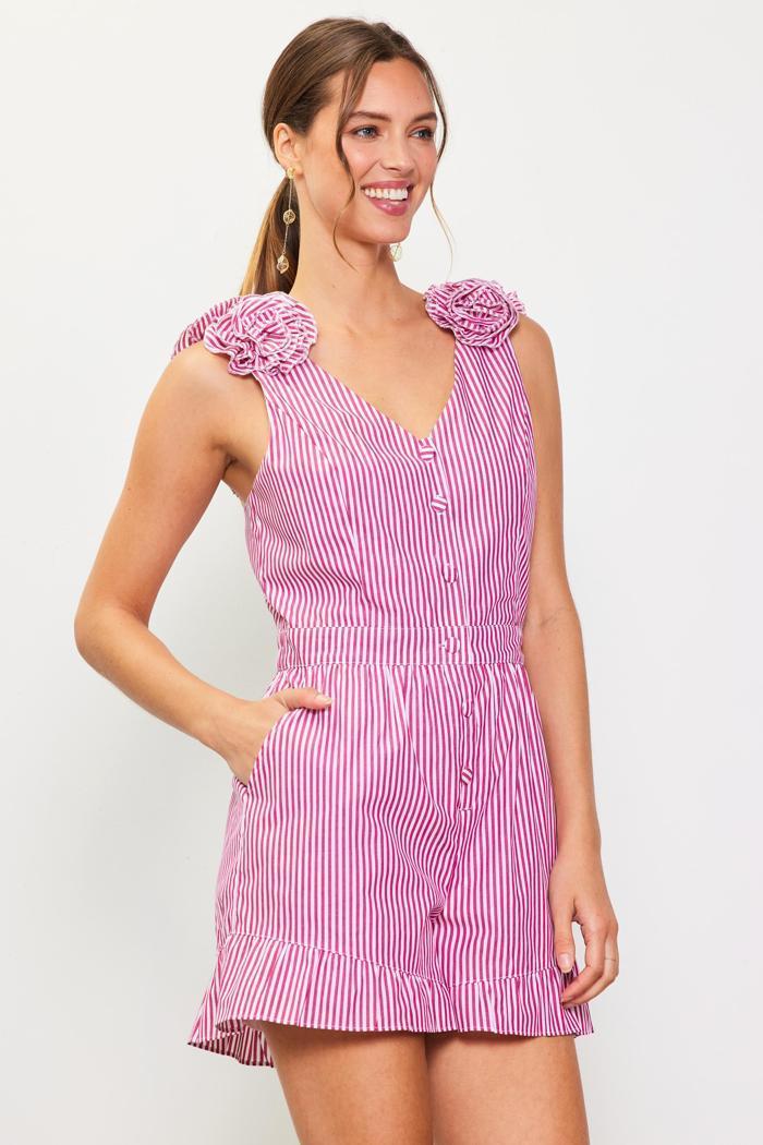 Striped Romper with Rosettes Product Image