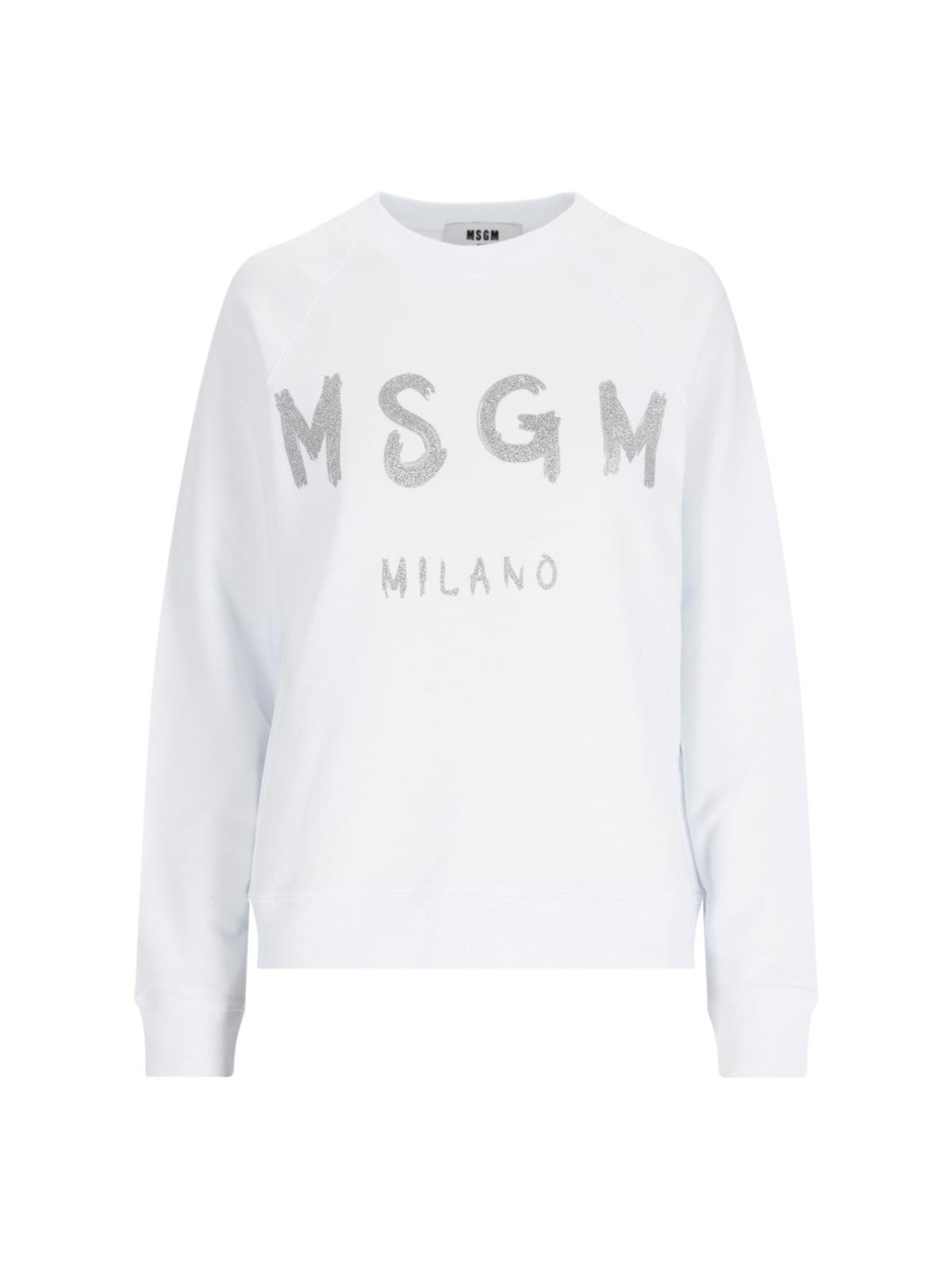 MSGM Logo Crewneck Sweatshirt In White Product Image