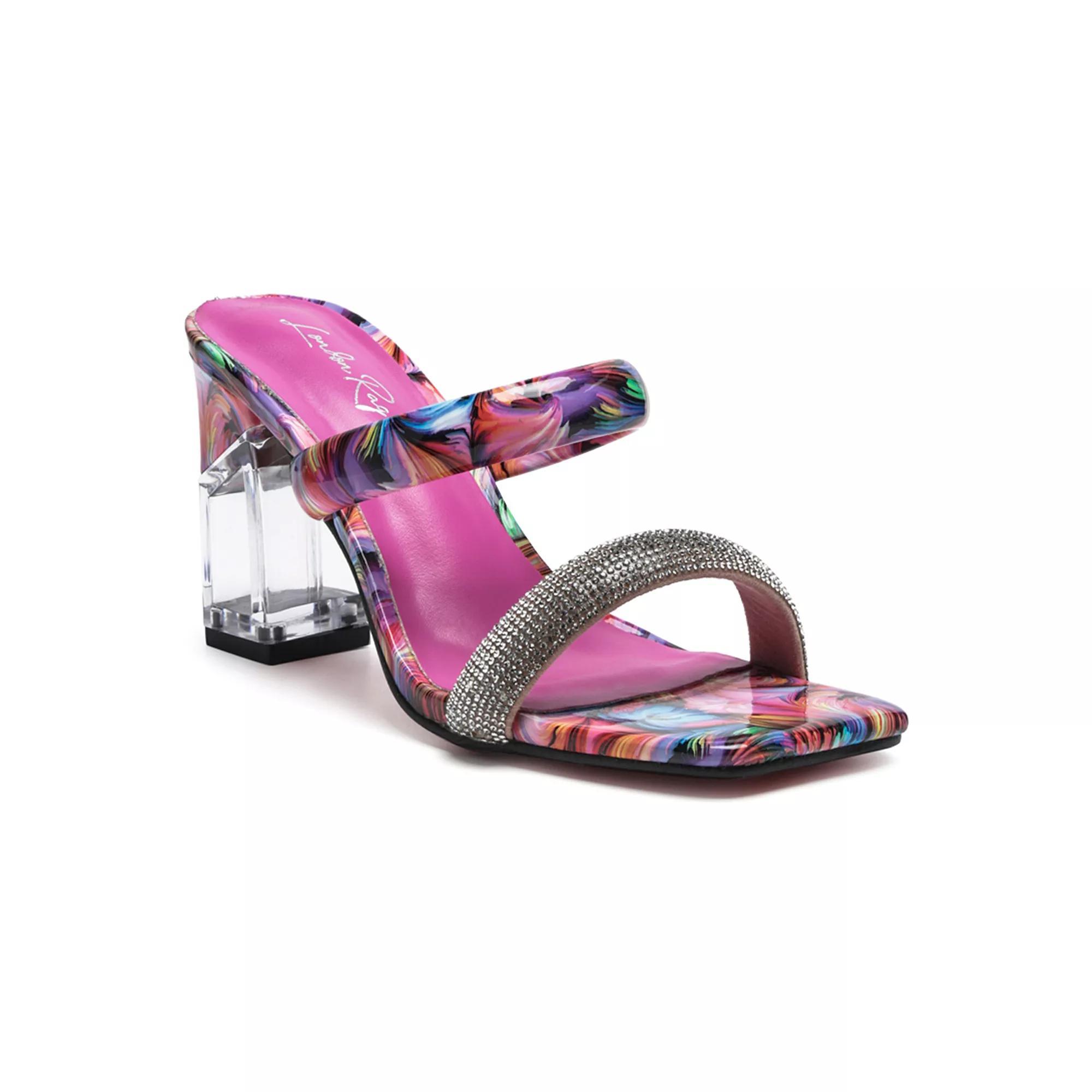 London Rag Clear Block Heel Women's Marble Print Slide Sandals, Size: 7, Black Product Image