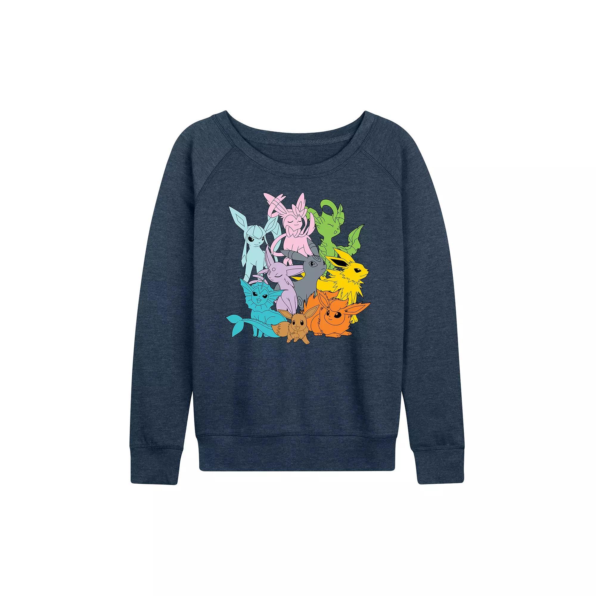 Plus Size Pokemon Group French Terry Long Sleeve Tee, Womens Grey Indigo Product Image