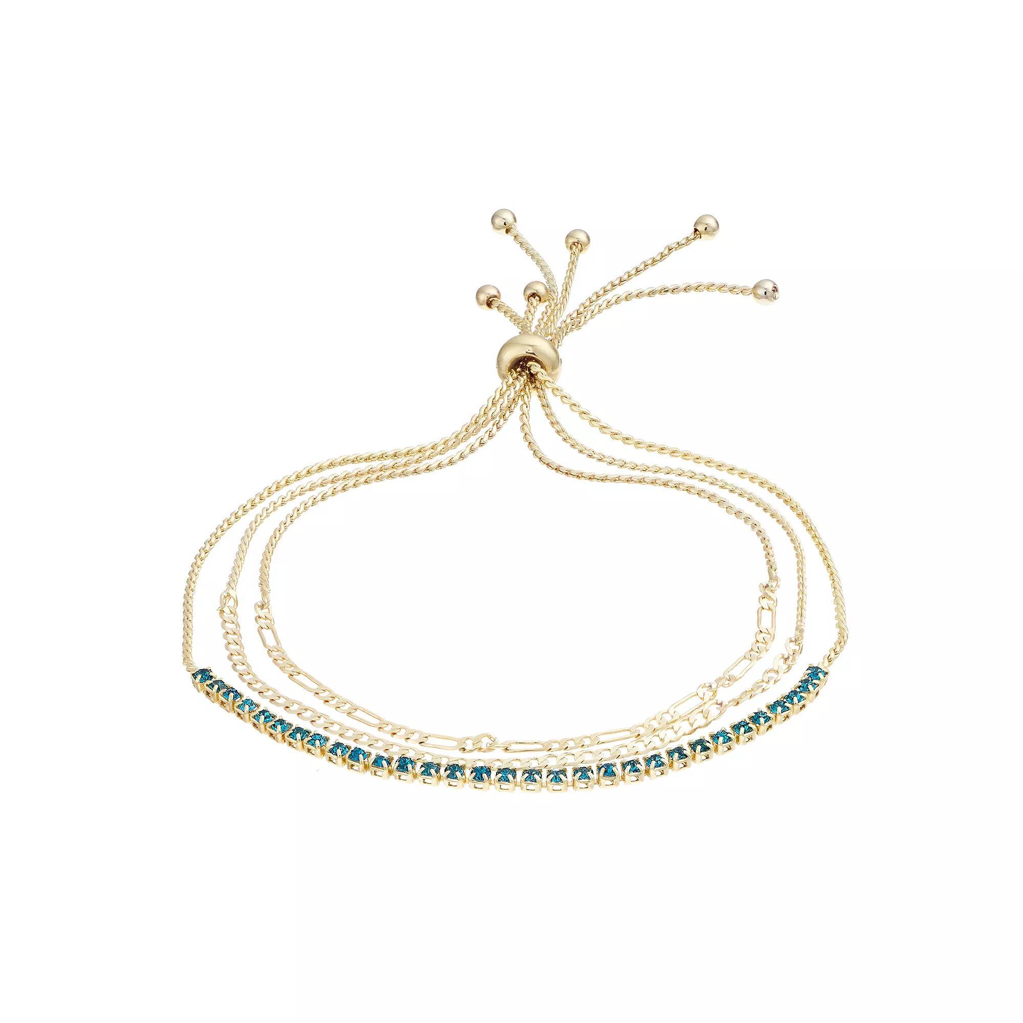 City Luxe Crystal Simulated Birthstone Multi-Strand Adjustable Chain Bracelet, Women's, Gold Tone September Product Image