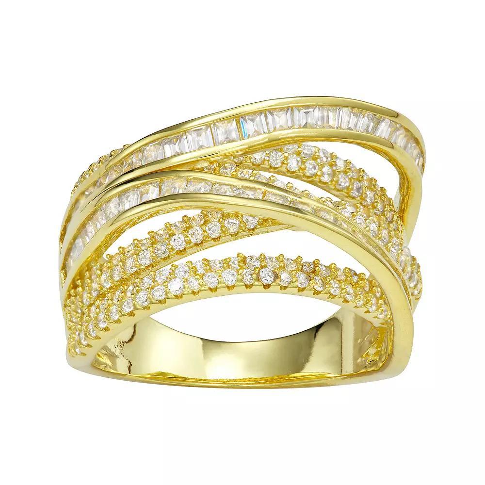 Designs by Gioelli Sterling Silver Cubic Zirconia Crossover Ring, Women's, Size: 6, Gold Plated Product Image