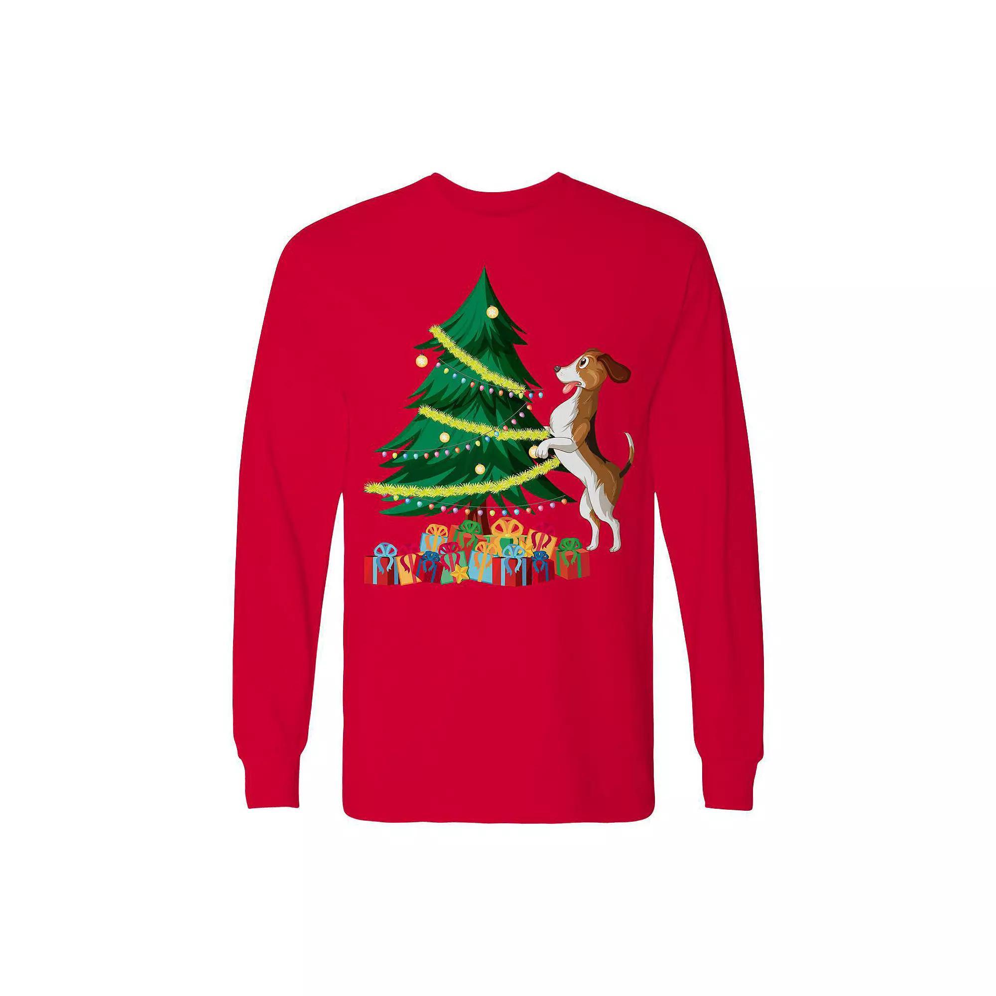 Men's Christmas Tree Dog Long Sleeve Graphic Tee, Size: Medium, Black Product Image