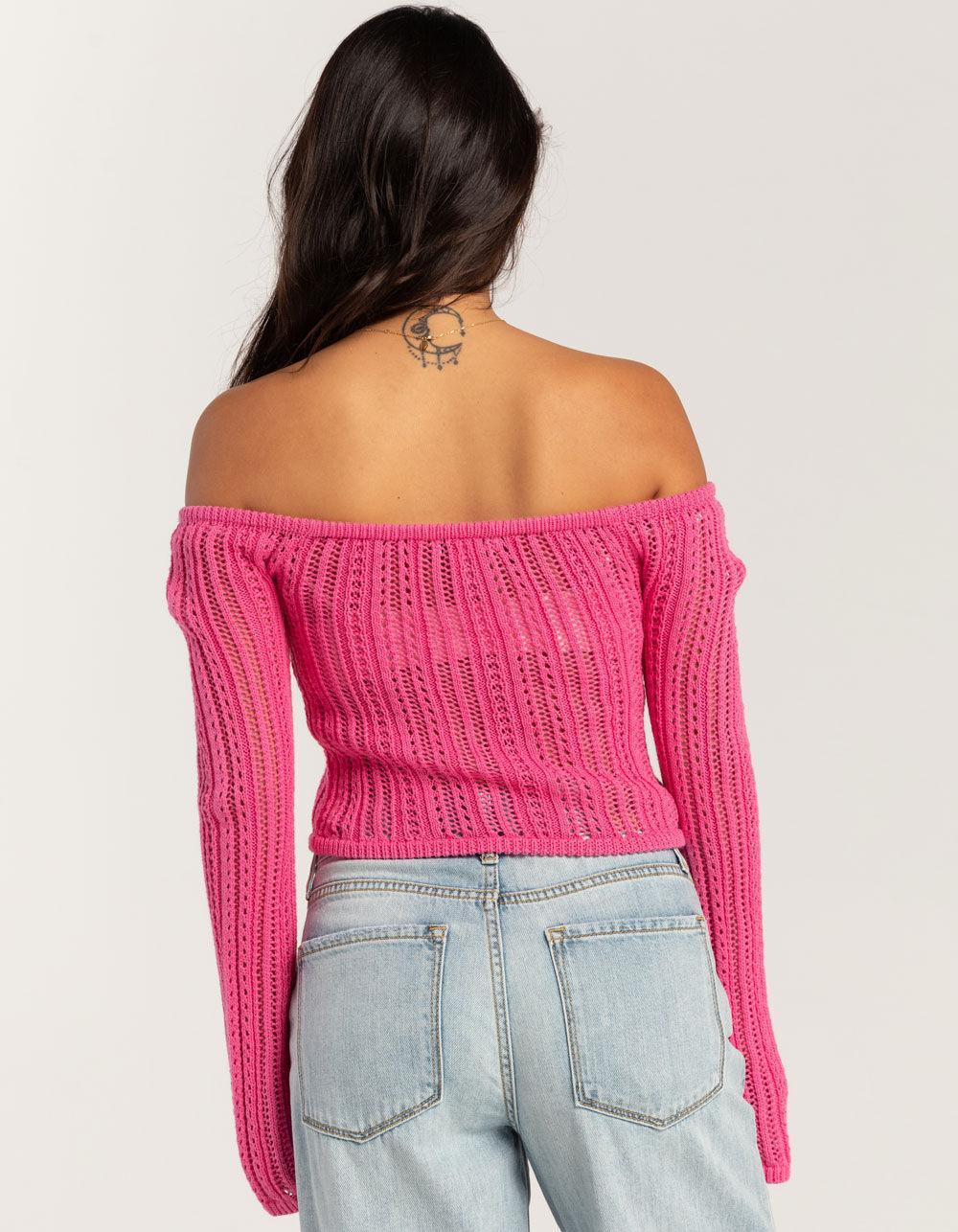 RSQ Womens Linear Stitch Off The Shoulder Sweater - PINK Product Image