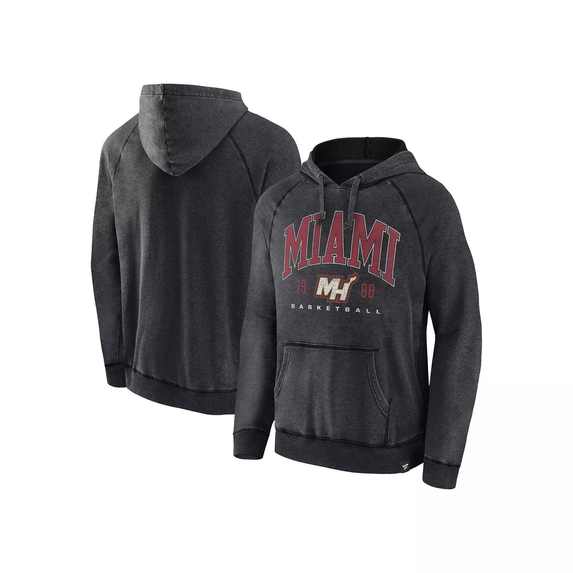 Men's Fanatics Branded Heather Charcoal Miami Heat Foul Trouble Snow Wash Raglan Pullover Hoodie, Size: Large Product Image