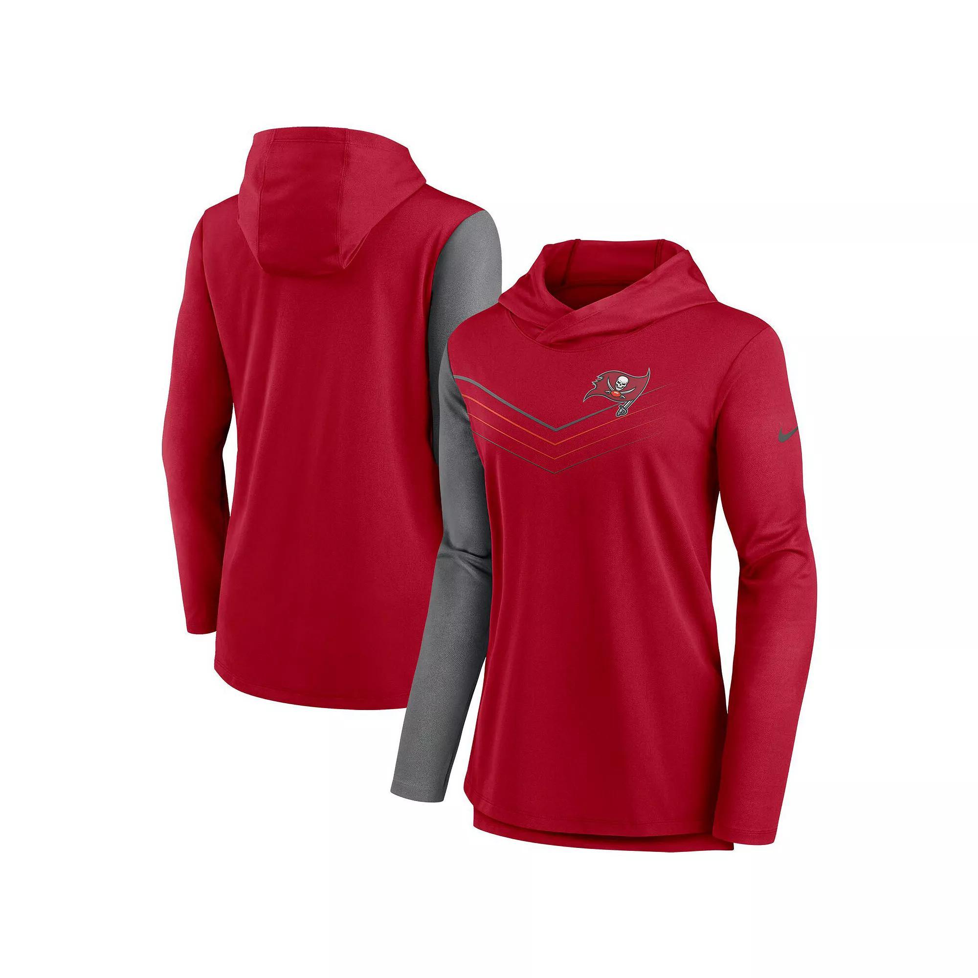 Women's Nike Red/Heathered Charcoal Tampa Bay Buccaneers Chevron Hoodie Performance Long Sleeve T-Shirt, Size: XL Product Image