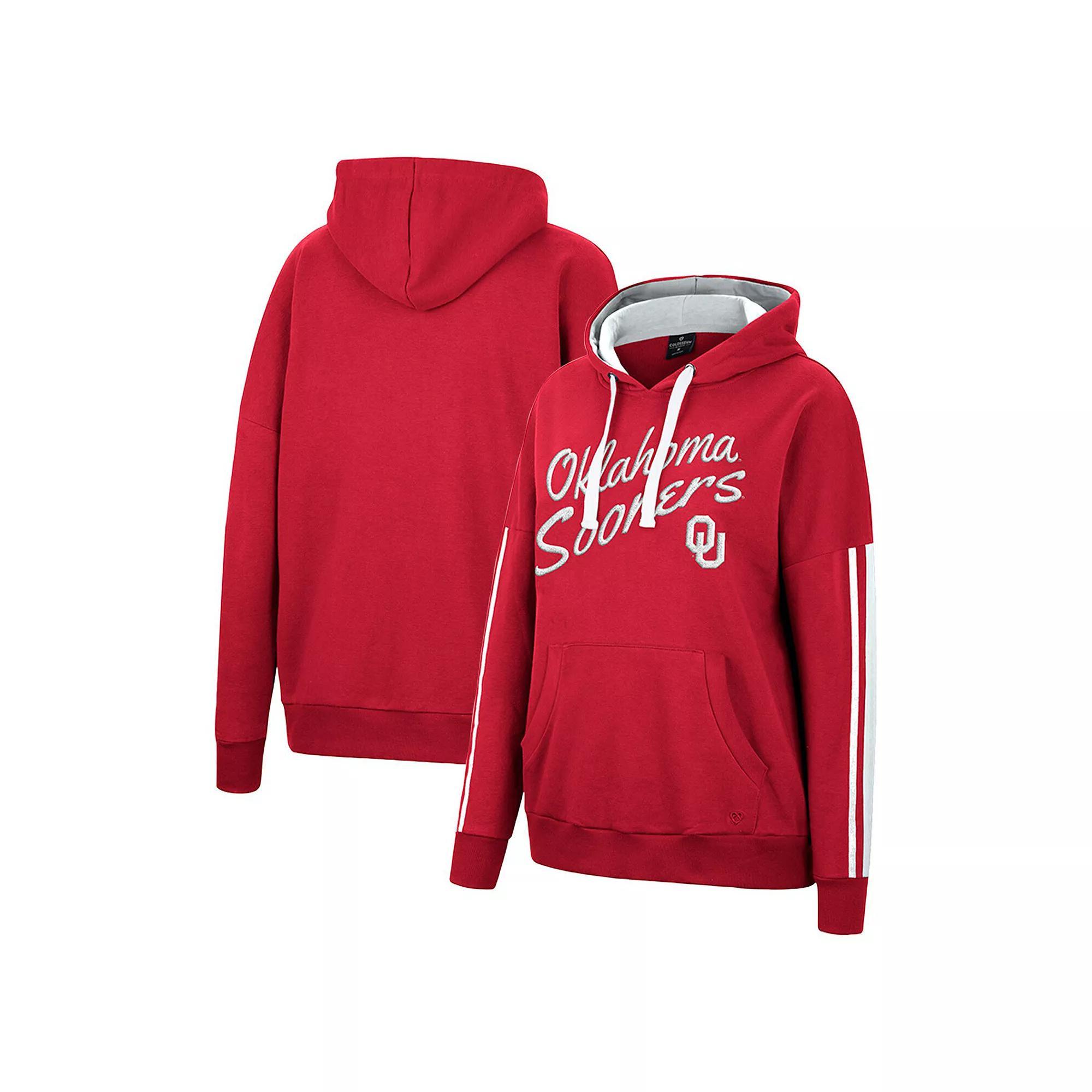 Womens Colosseum Crimson Oklahoma Sooners Serena Oversized Sleeve Striping V-Neck Pullover Hoodie Product Image