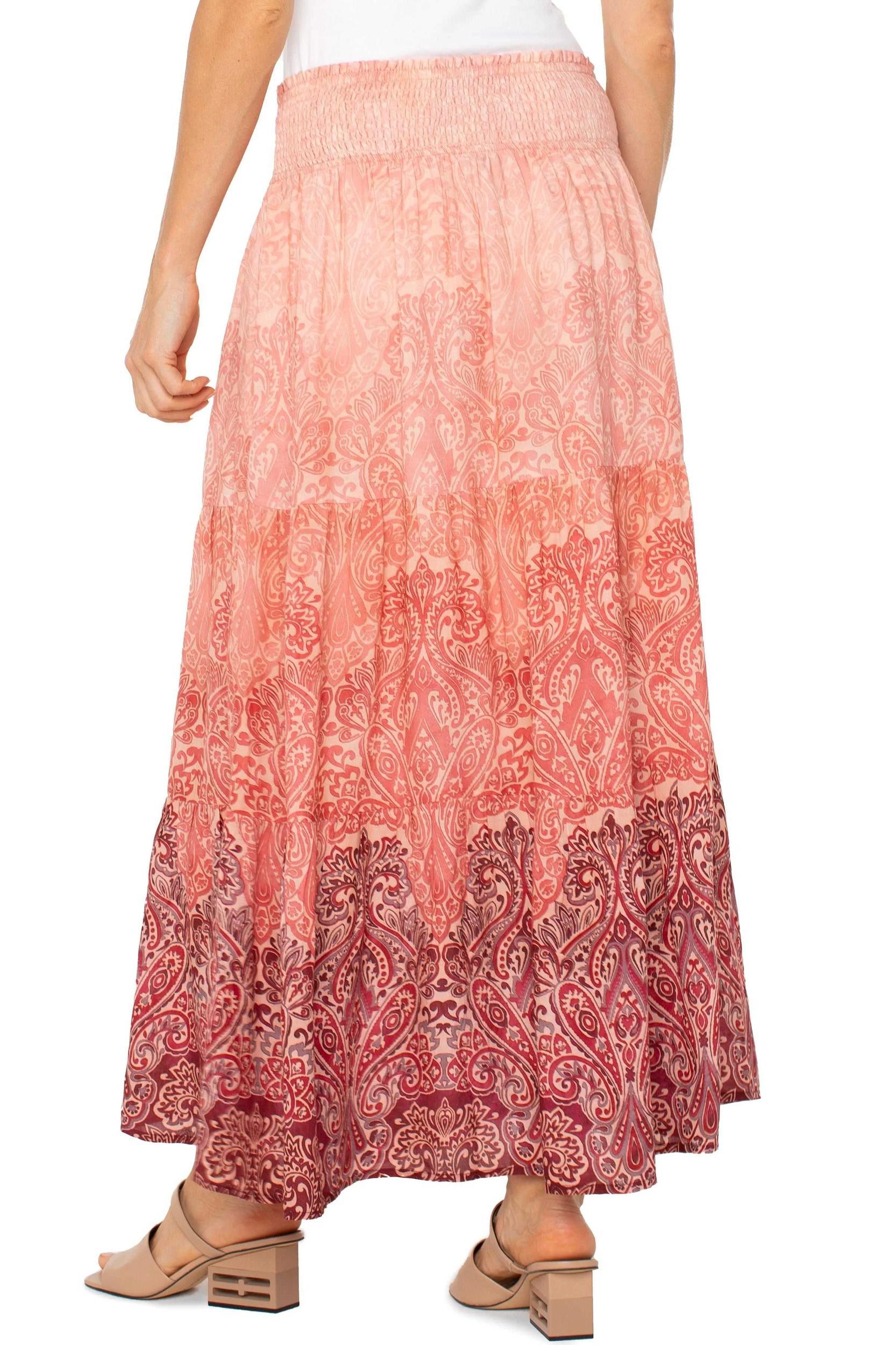 tiered woven maxi skirt with smocked waist Product Image