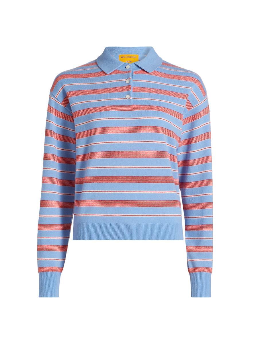 Womens Collegiate Stripe Cashmere Polo Sweater Product Image