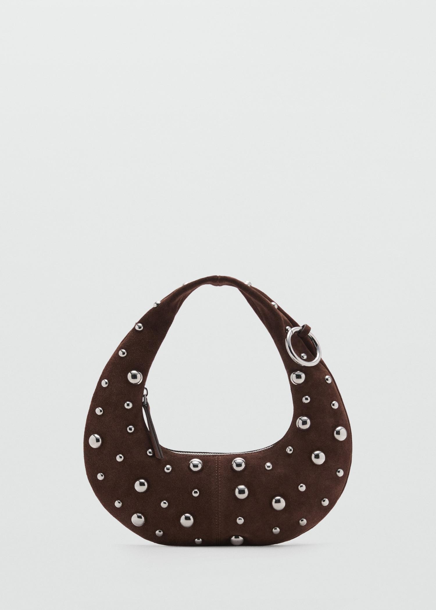 Leather handbag with metallic-balls appliqué - Women | MANGO USA Product Image