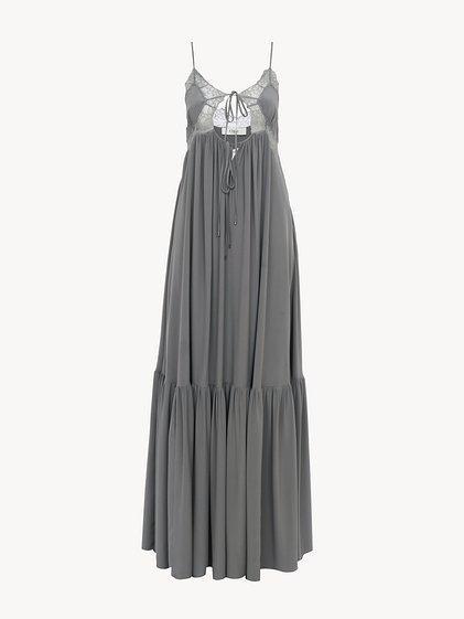 Sleeveless long dress in silk crêpe de chine Product Image