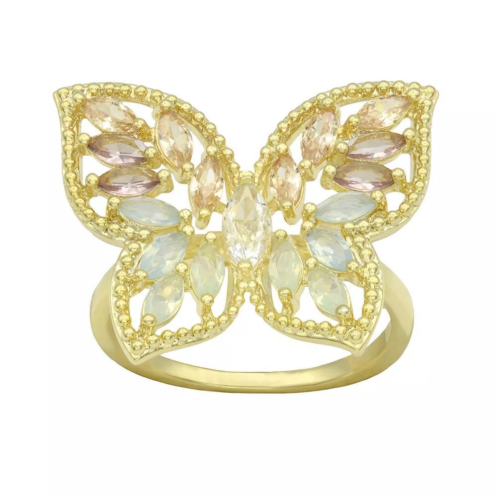 City Luxe Gold Tone Cubic Zirconia & Crystal Butterfly Ring, Women's, Size: 9 Product Image
