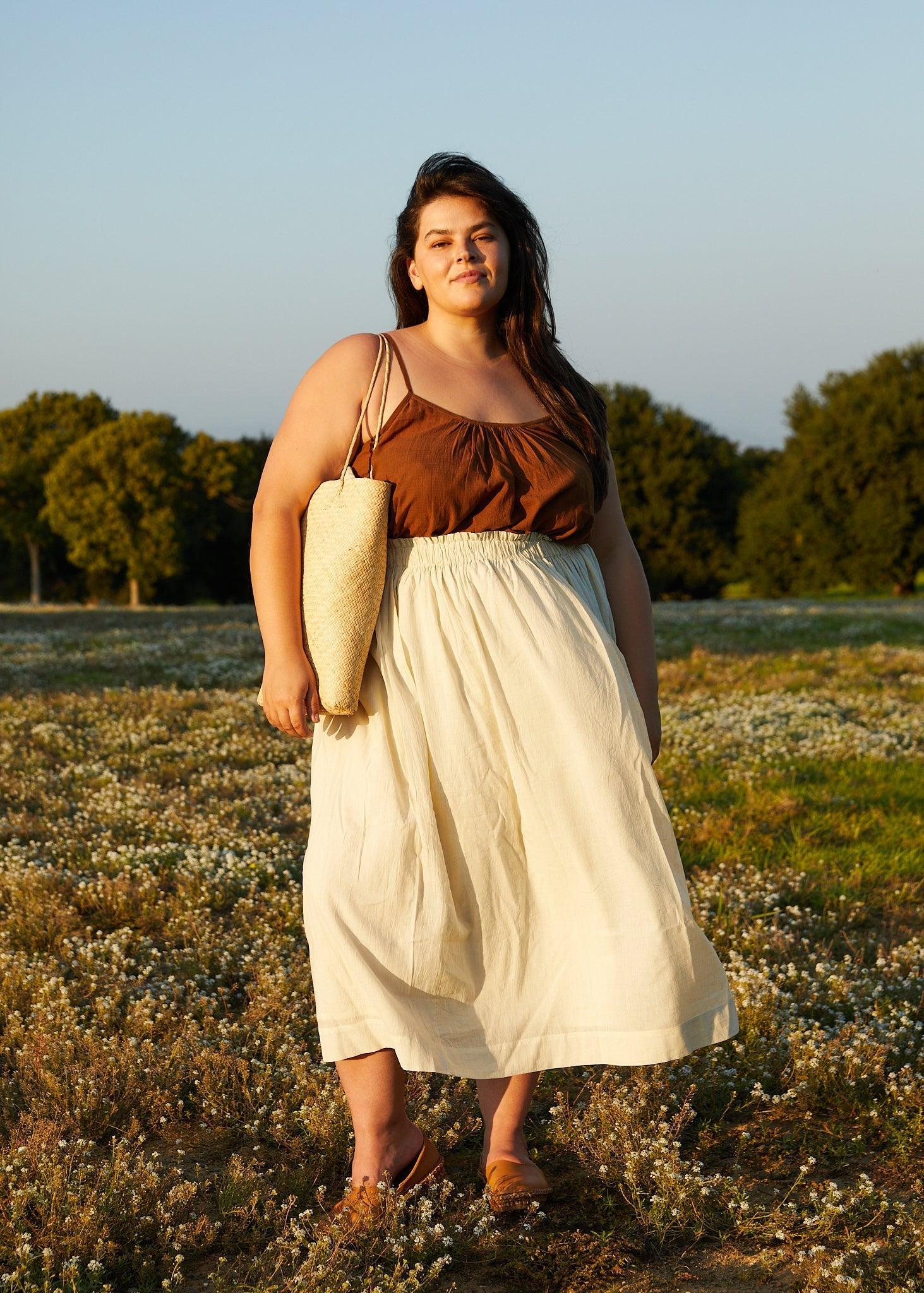 Off white cotton pleated Extended skirt Product Image