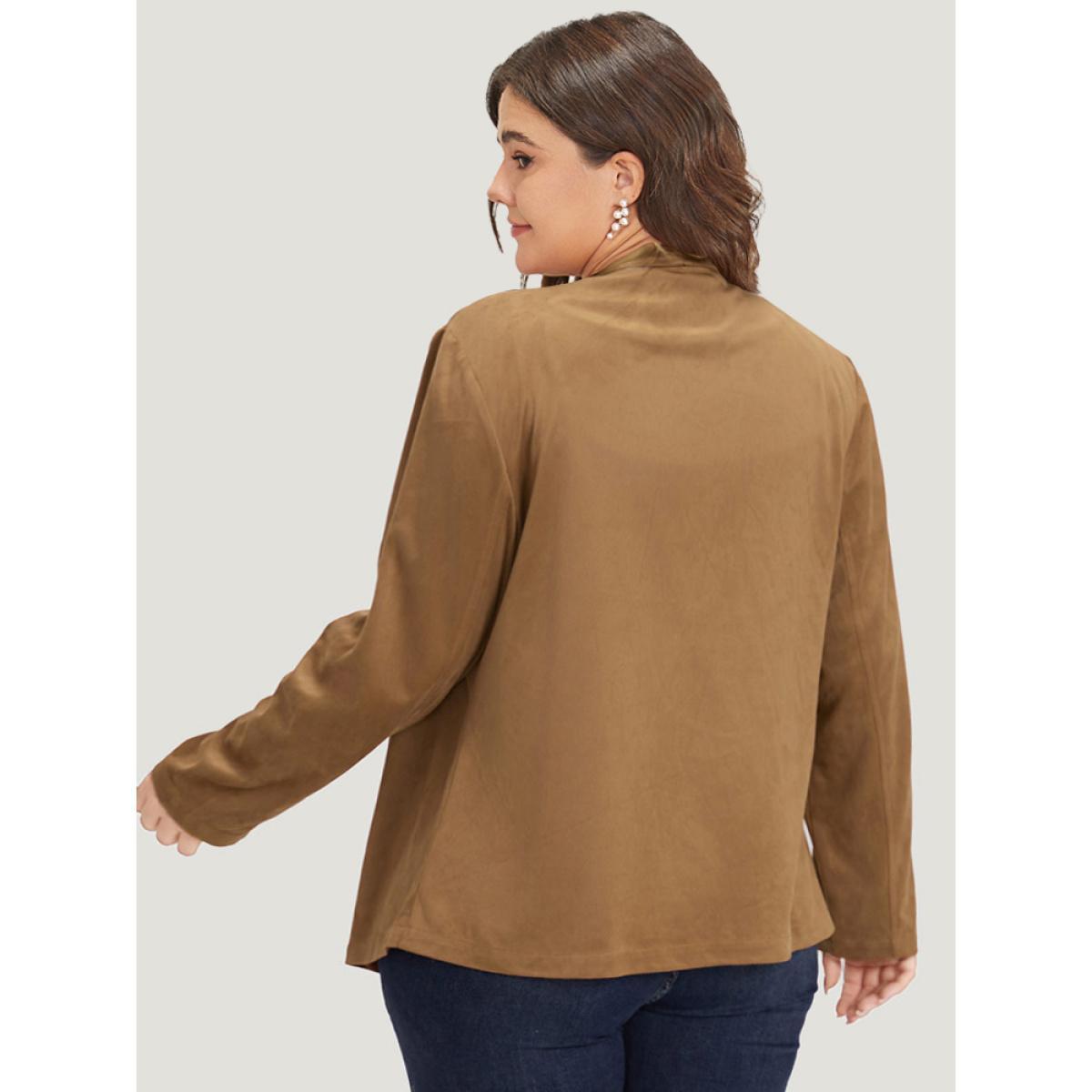 Plus Size Plain Zipper Lapel Collar Jacket Women Bronze Casual Plain Ladies Dailywear Winter Coats BloomChic 22-24/3X Product Image