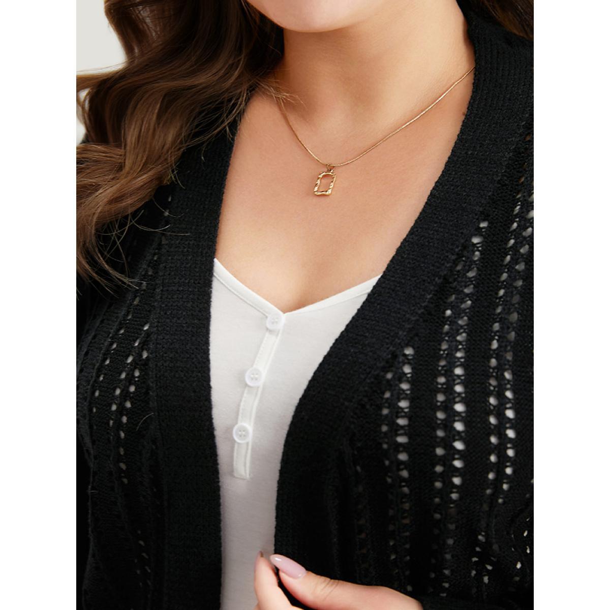 Plus Size Plain Hollow Out Patchwork Cardigan Black Women Casual Loose Long Sleeve Dailywear Cardigans BloomChic 30/6X Product Image