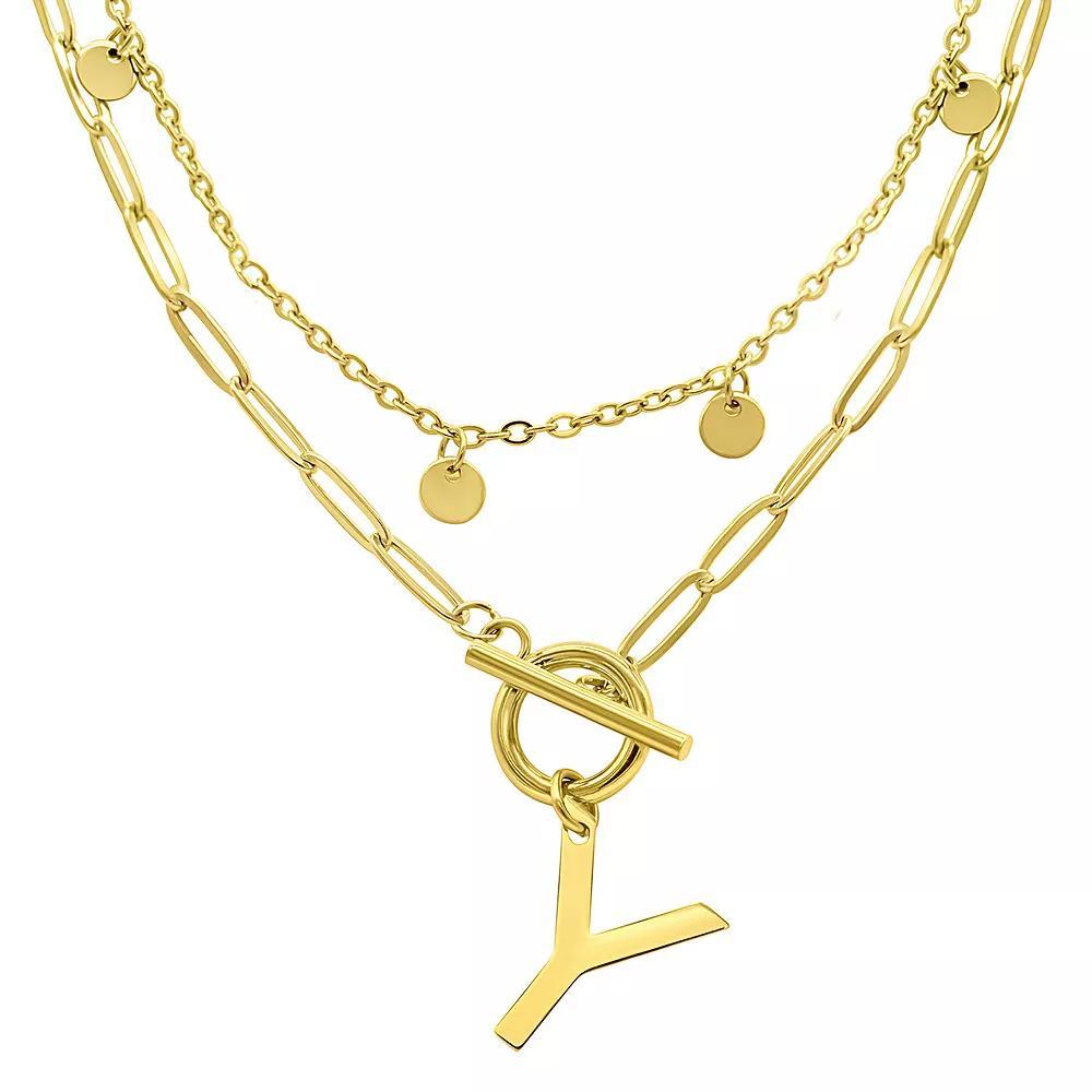 Adornia 14k Gold Plated Layered Initial Toggle Necklace, Women's, Size: 17-19" ADJ Product Image
