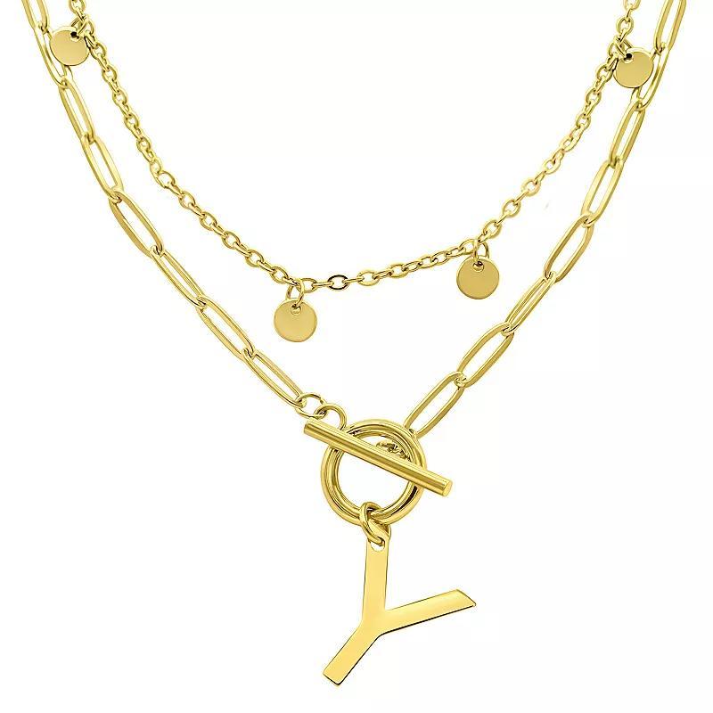 Adornia 14k Gold Plated Layered Initial Toggle Necklace, Women's, Size: 17-19" ADJ Product Image